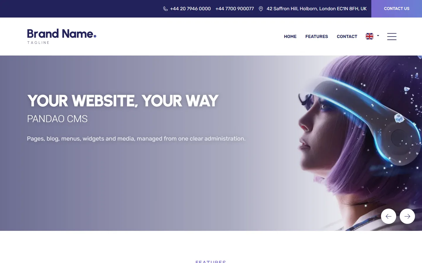 Home page of a site made with Pandao CMS: slideshow and features
