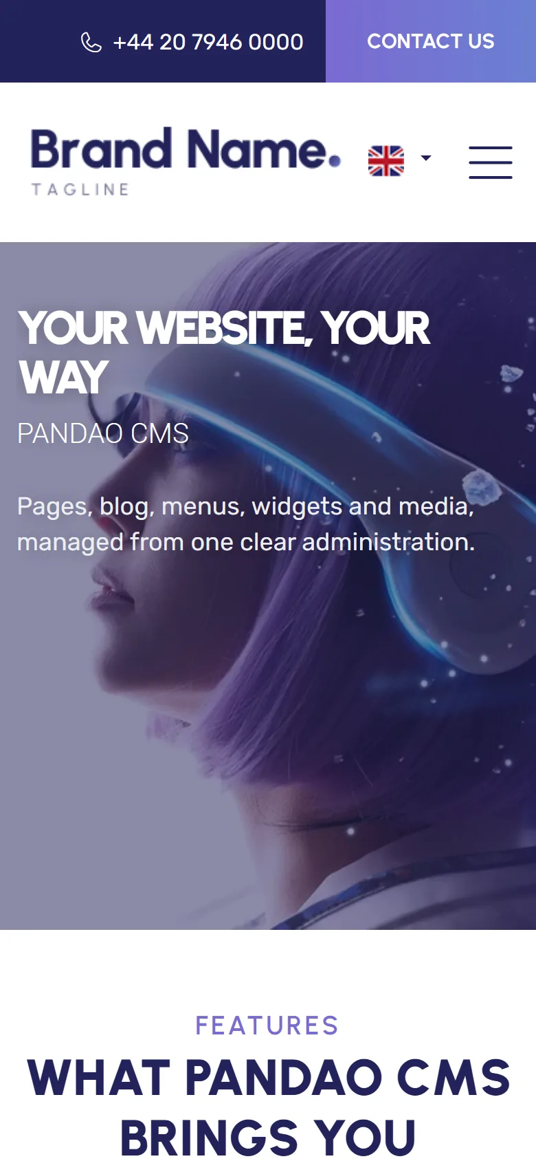 The same home page on a phone